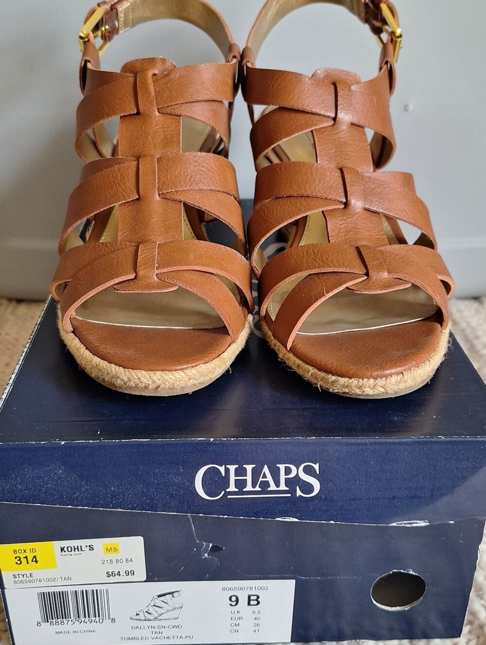Chaps Brown Strappy Espadrille Wedge Sandals